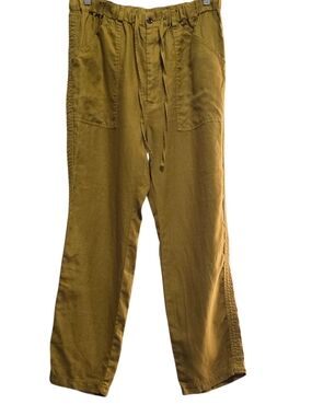 Alex Mill 100% Linen Pull On Pants Mustard Yellow Cropped Wide Leg Size 12